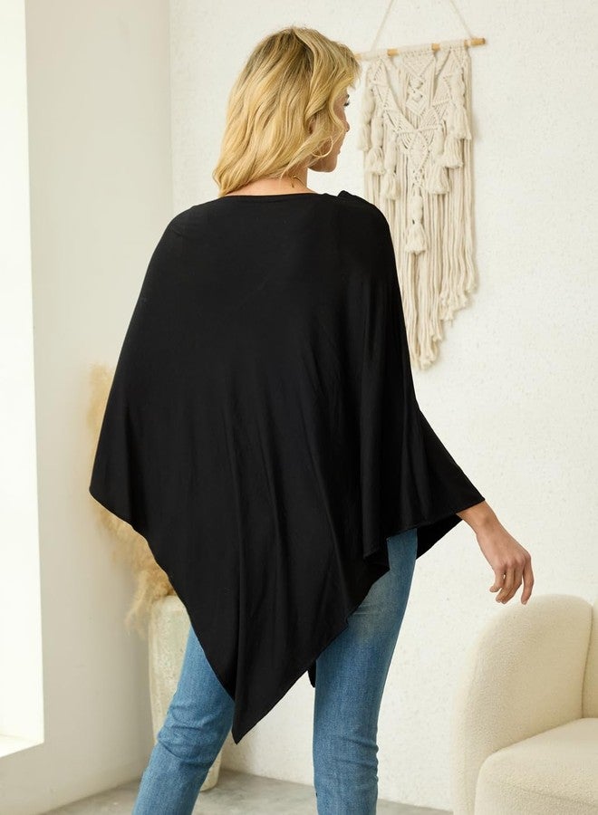 Ferand Women's Versatile Poncho Tops Lightweight Wrap Scarf for Spring Summer, Black - Image 5